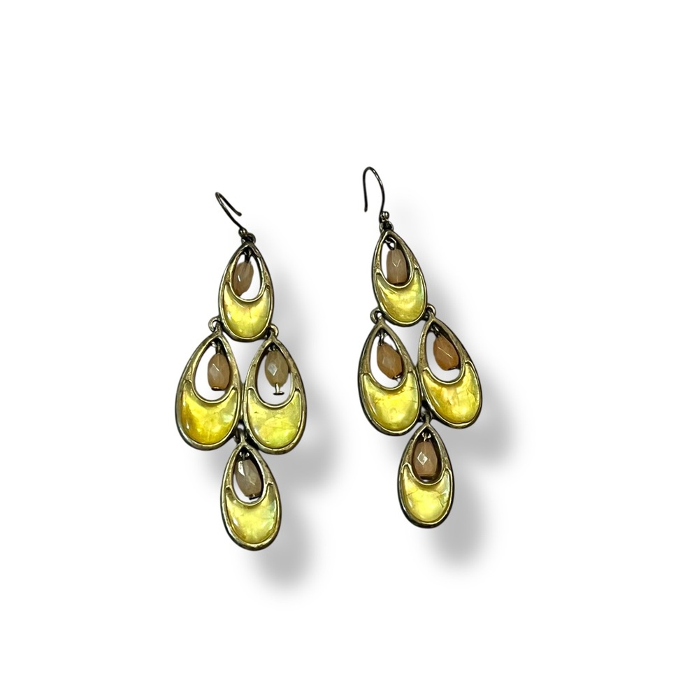 𝐕𝐈𝐍𝐓𝐀𝐆𝐄 𝐋𝐈𝐙 𝐂𝐋𝐀𝐈𝐁𝐎𝐑𝐍𝐄 Yellow and Brown Peacock Drop Earrings